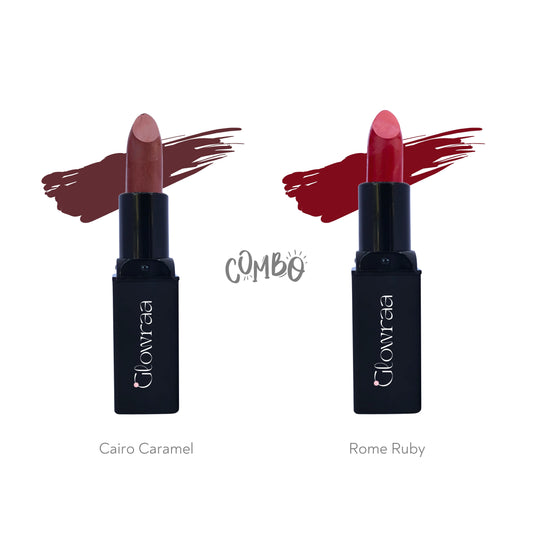 Black Luxe Matte Lipstick | Cairo Caramel + Rome Ruby