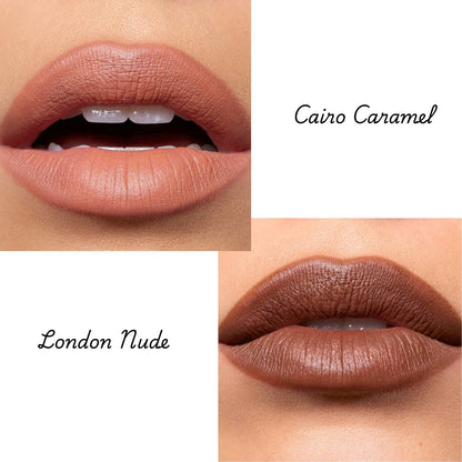 Gold Halo Matte Lipstick | London Nude + Cairo Caramel