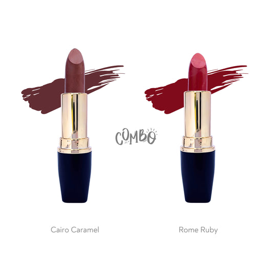 Gold Halo Matte Lipstick | Cairo Caramel + Rome Ruby